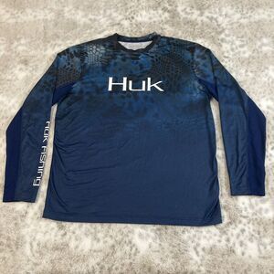Huk Fishing Performance Shirt Mens Med Camo Long Sleeve Blue Geometric Neptune